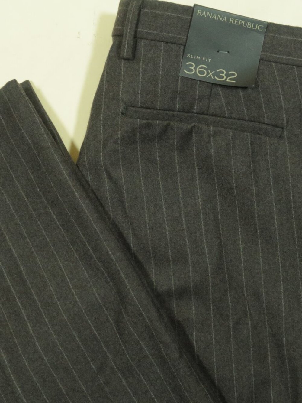 Banana Republic Wool Chalk Stripe Dress Pants Mens 36 Charcoal Gray Flannel New